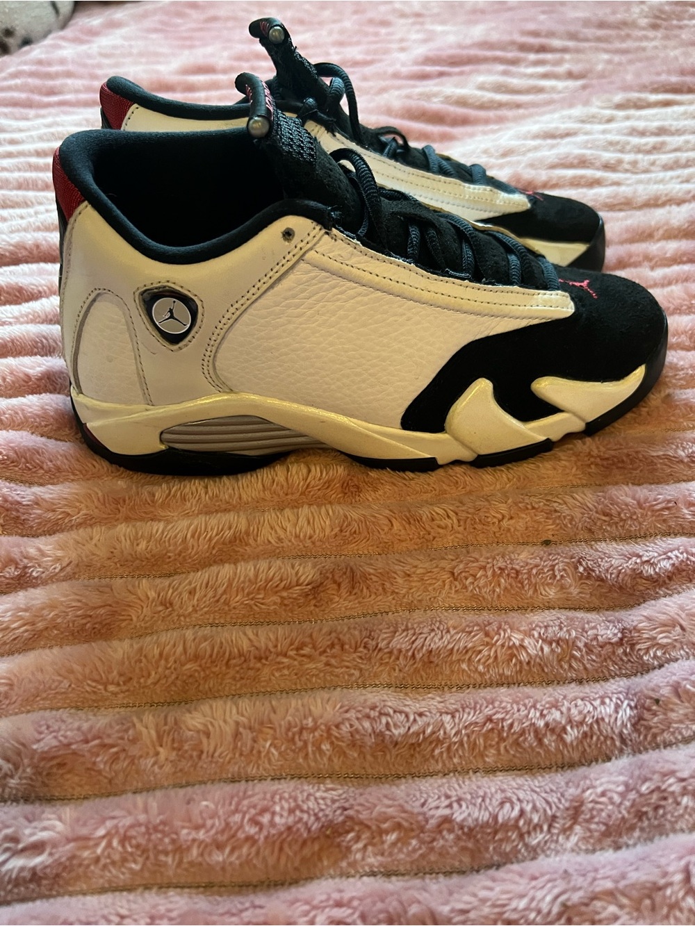 Air Jordan 14 Retro Low-Top Sneakers in White, Black & Red